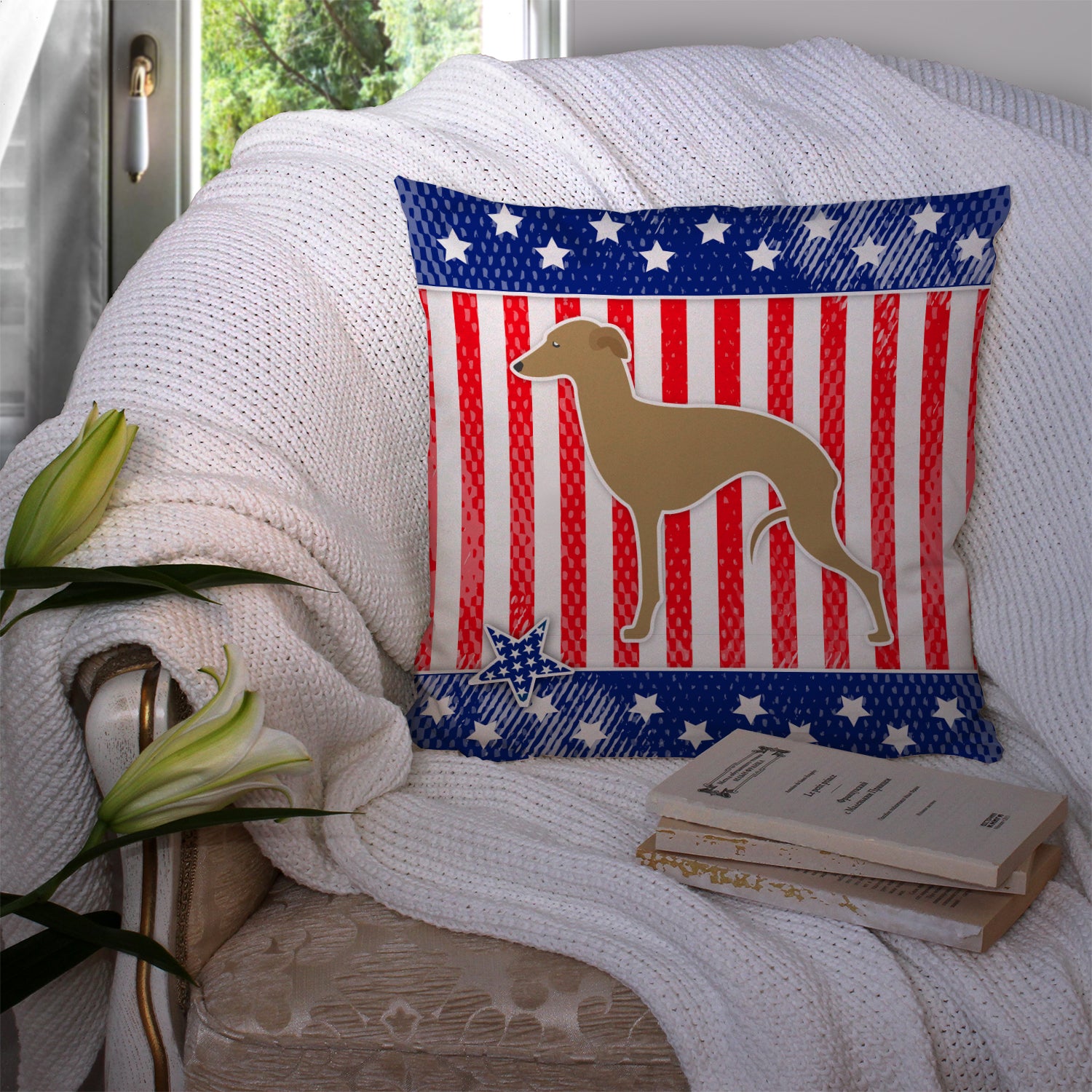 USA Patriotic Italian Greyhound Fabric Decorative Pillow BB3314PW1414 - the-store.com