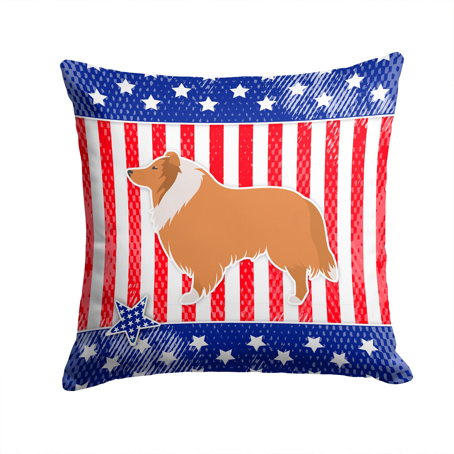 USA Patriotic Collie Fabric Decorative Pillow BB3316PW1414 - the-store.com