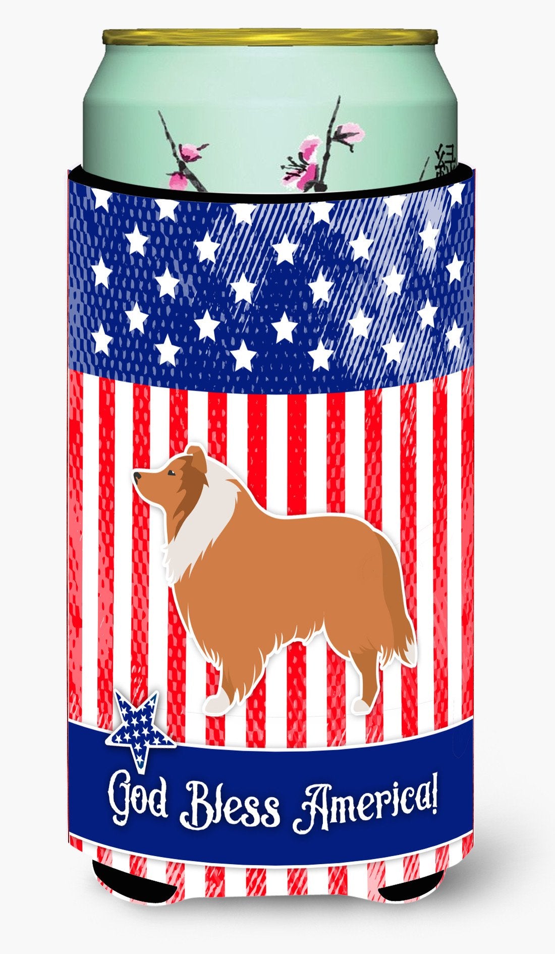 USA Patriotic Collie Tall Boy Beverage Insulator Hugger BB3316TBC by Caroline&#39;s Treasures