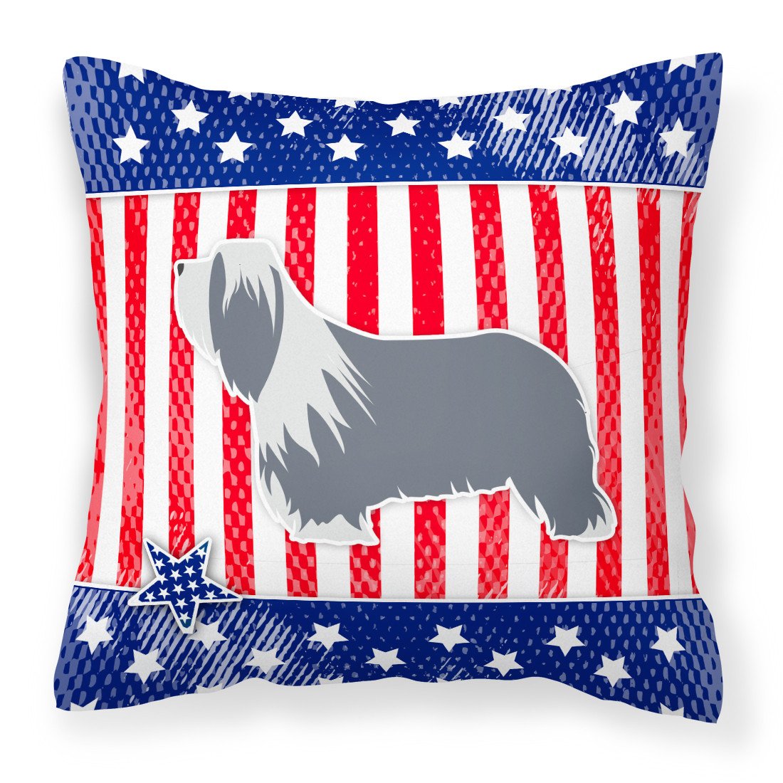 USA Patriotic Bearded Collie Fabric Decorative Pillow BB3317PW1818 by Caroline&#39;s Treasures