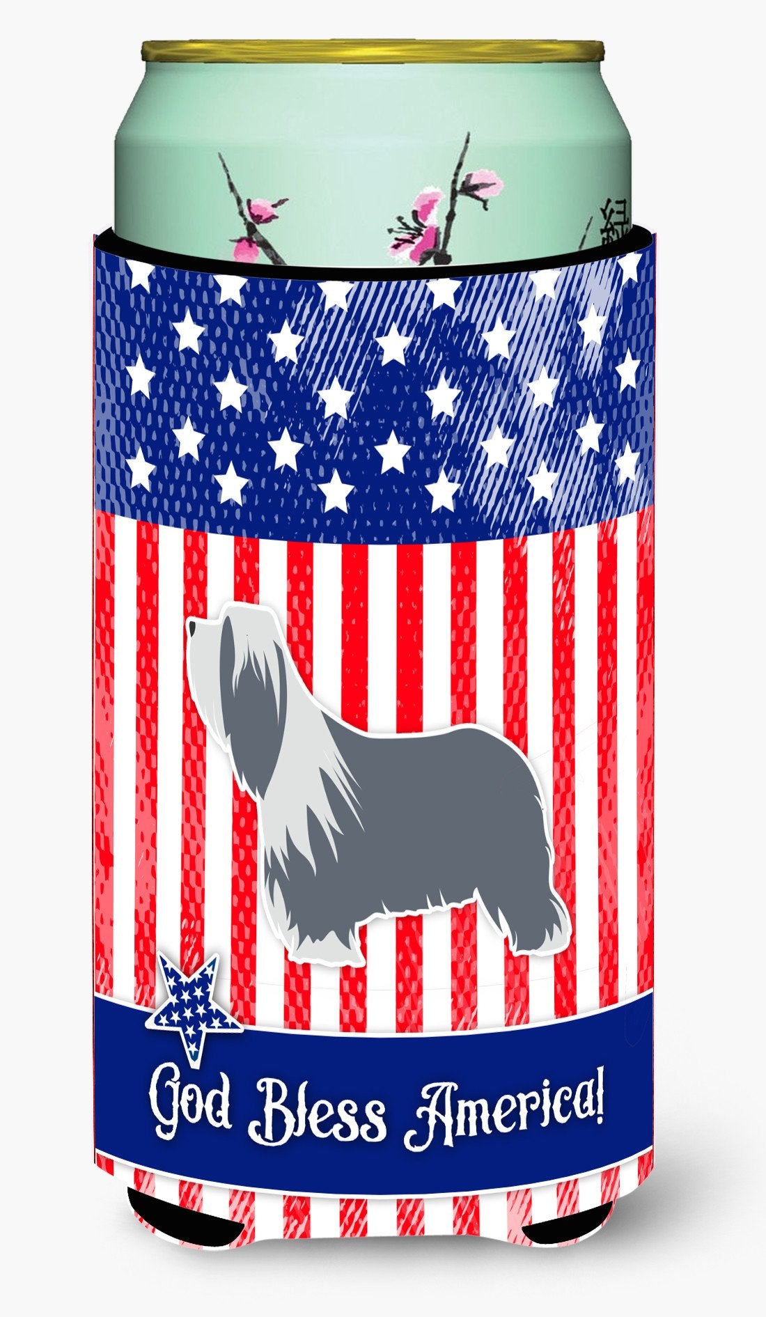 USA Patriotic Bearded Collie Tall Boy Beverage Insulator Hugger BB3317TBC by Caroline&#39;s Treasures