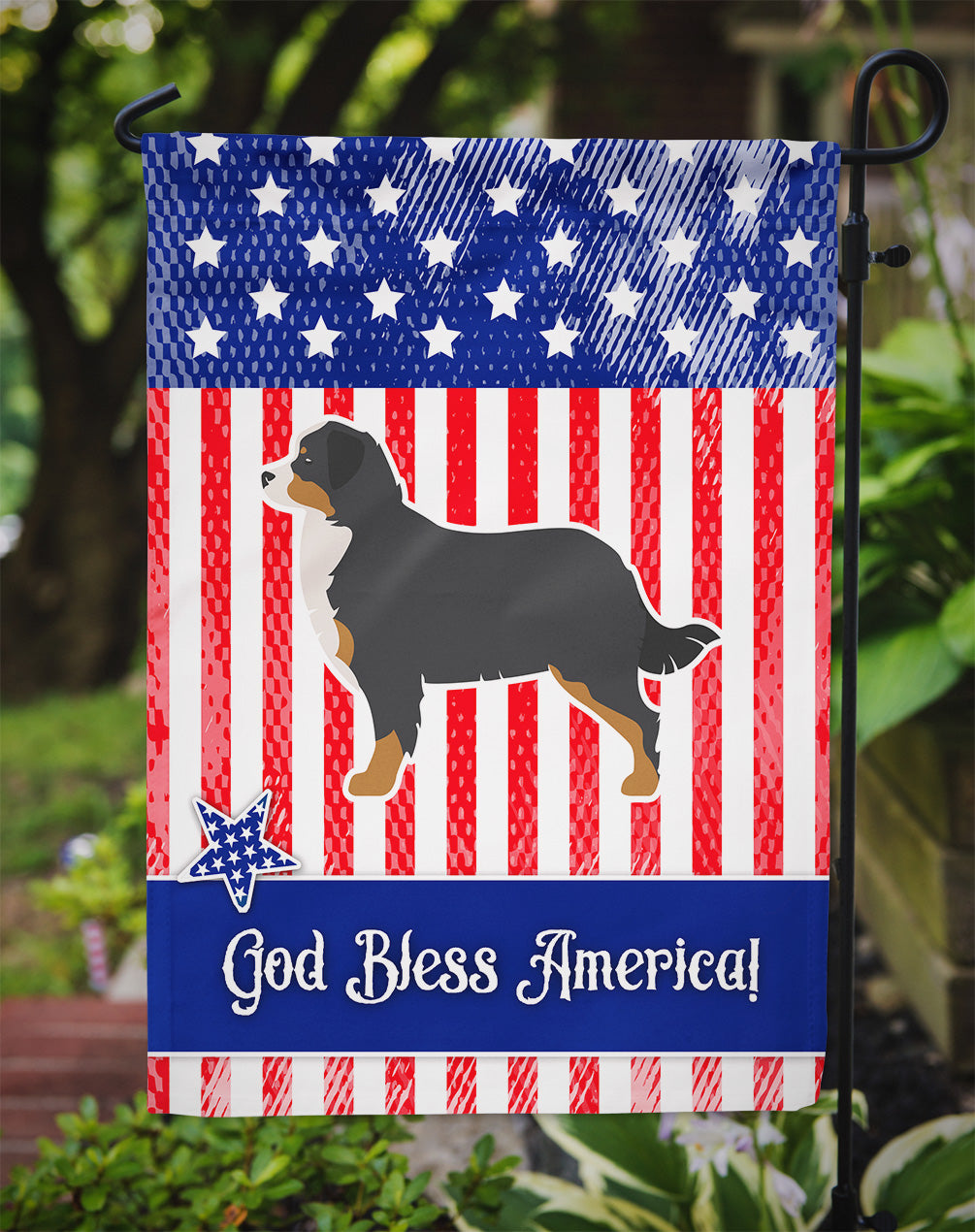 USA Patriotic Bernese Mountain Dog Flag Garden Size BB3319GF  the-store.com.