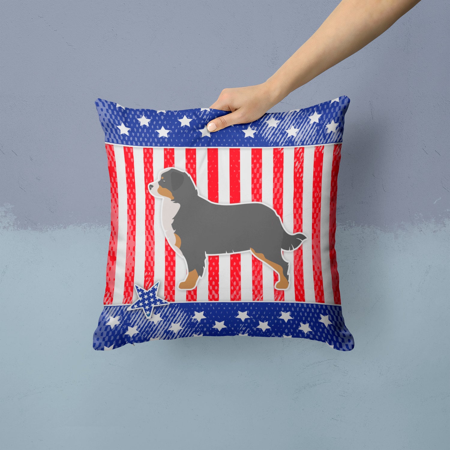 USA Patriotic Bernese Mountain Dog Fabric Decorative Pillow BB3319PW1414 - the-store.com