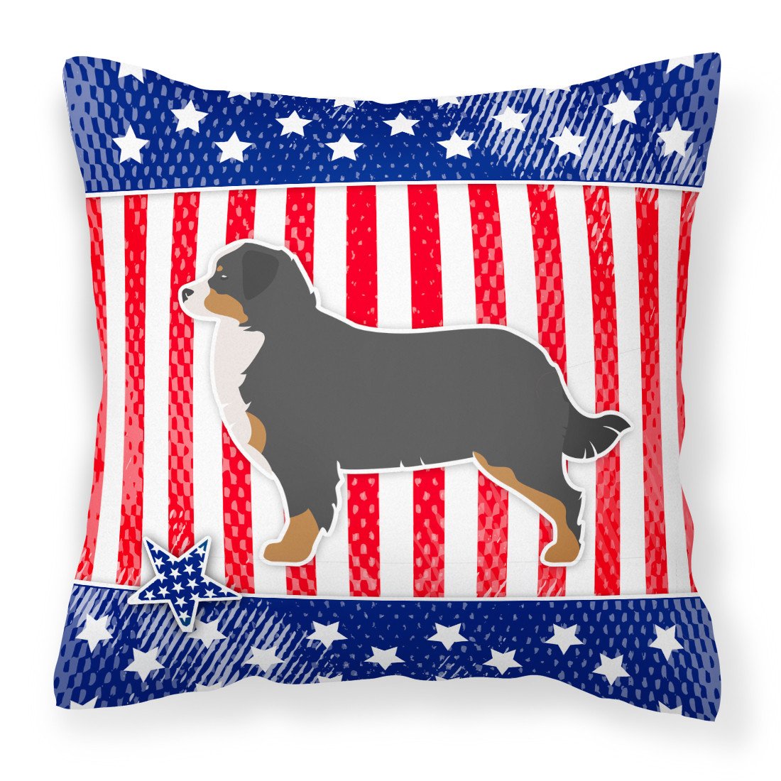 USA Patriotic Bernese Mountain Dog Fabric Decorative Pillow BB3319PW1818 by Caroline's Treasures