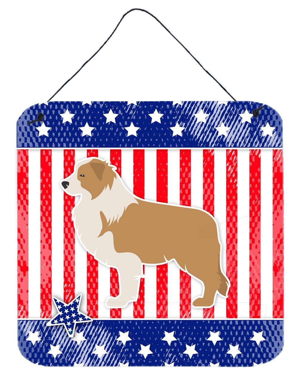USA Patriotic Red Border Collie Wall or Door Hanging Prints BB3322DS66 by Caroline&#39;s Treasures