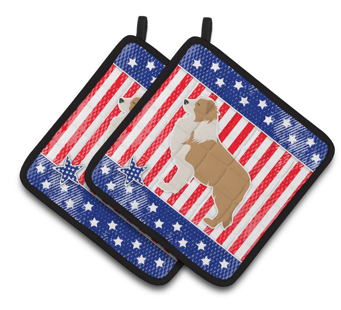 USA Patriotic Red Border Collie Pair of Pot Holders BB3322PTHD by Caroline&#39;s Treasures