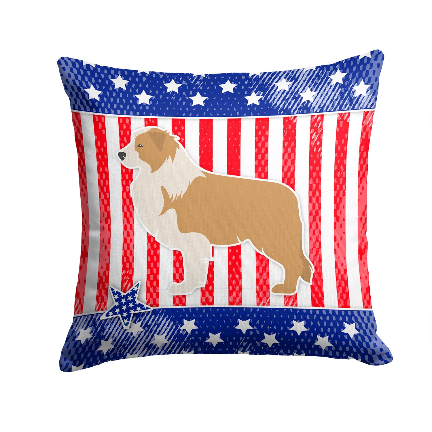 USA Patriotic Red Border Collie Fabric Decorative Pillow BB3322PW1414 - the-store.com