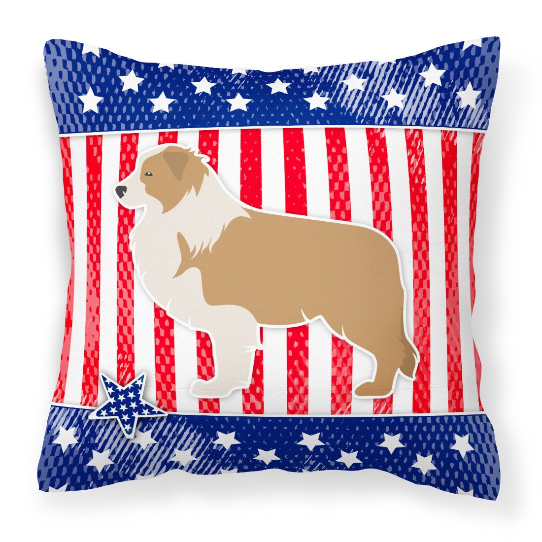 USA Patriotic Red Border Collie Fabric Decorative Pillow BB3322PW1818 by Caroline&#39;s Treasures