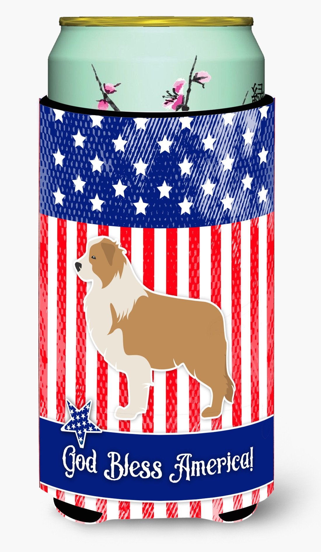 USA Patriotic Red Border Collie Tall Boy Beverage Insulator Hugger BB3322TBC by Caroline&#39;s Treasures