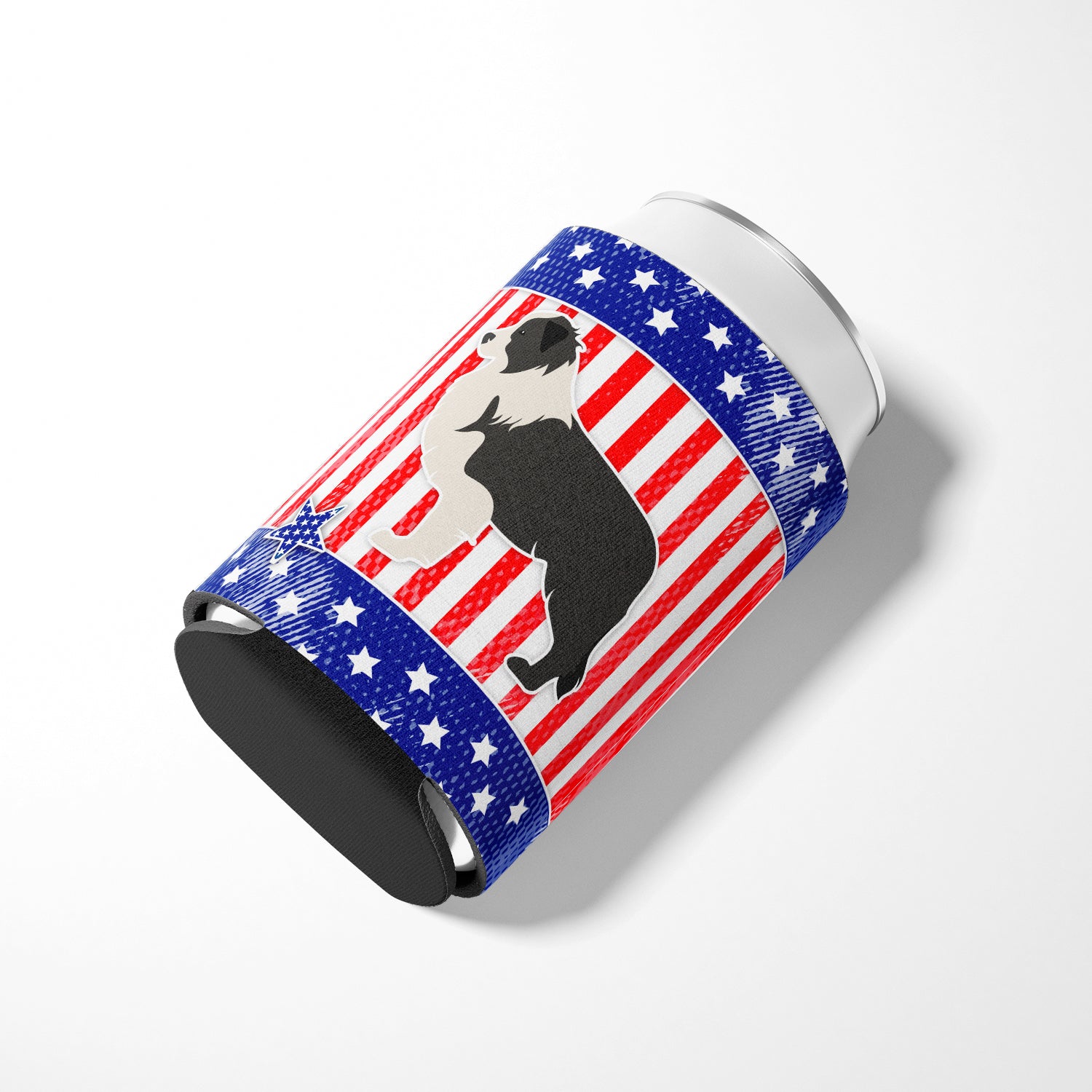 USA Patriotic Black Border Collie Can or Bottle Hugger BB3323CC