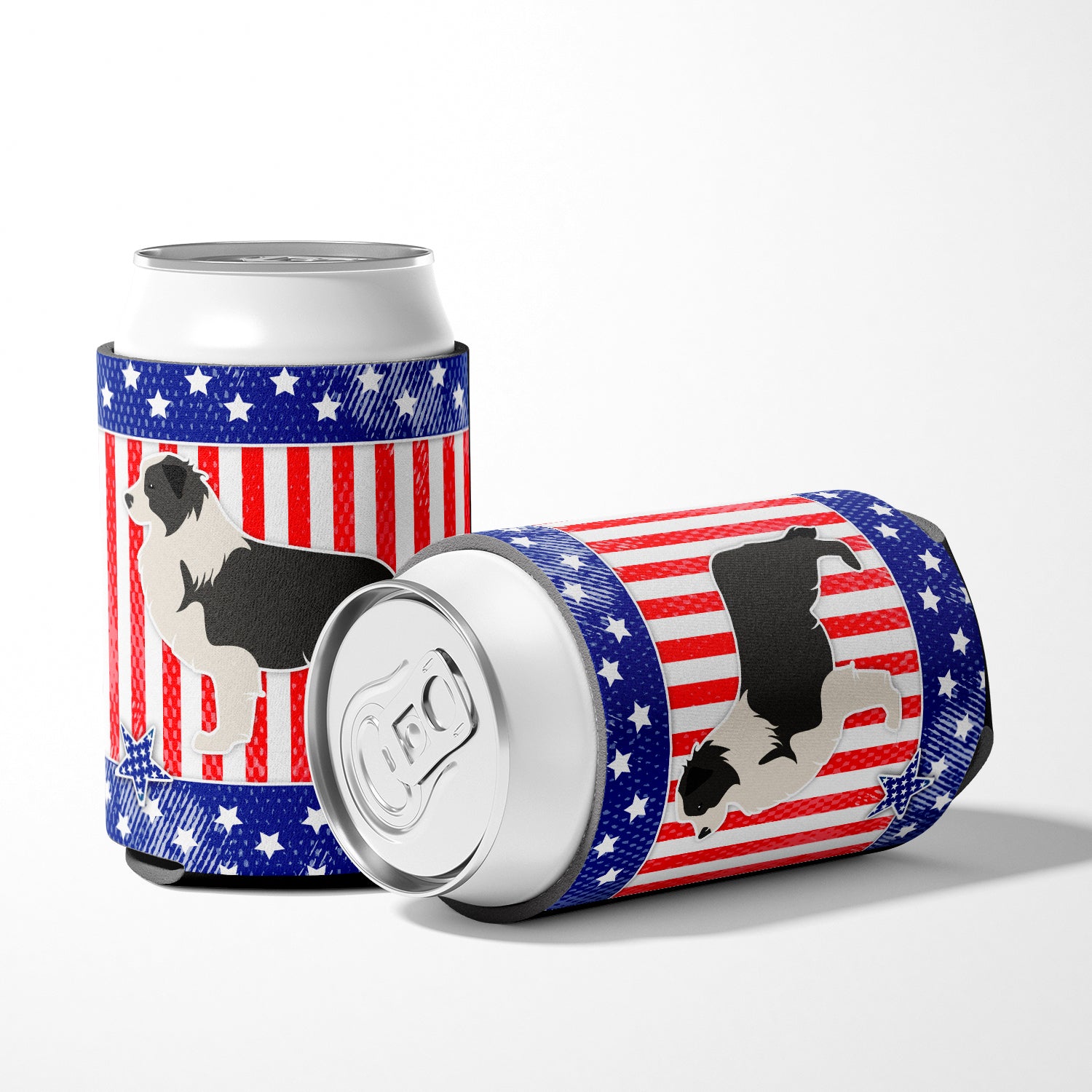USA Patriotic Black Border Collie Can or Bottle Hugger BB3323CC