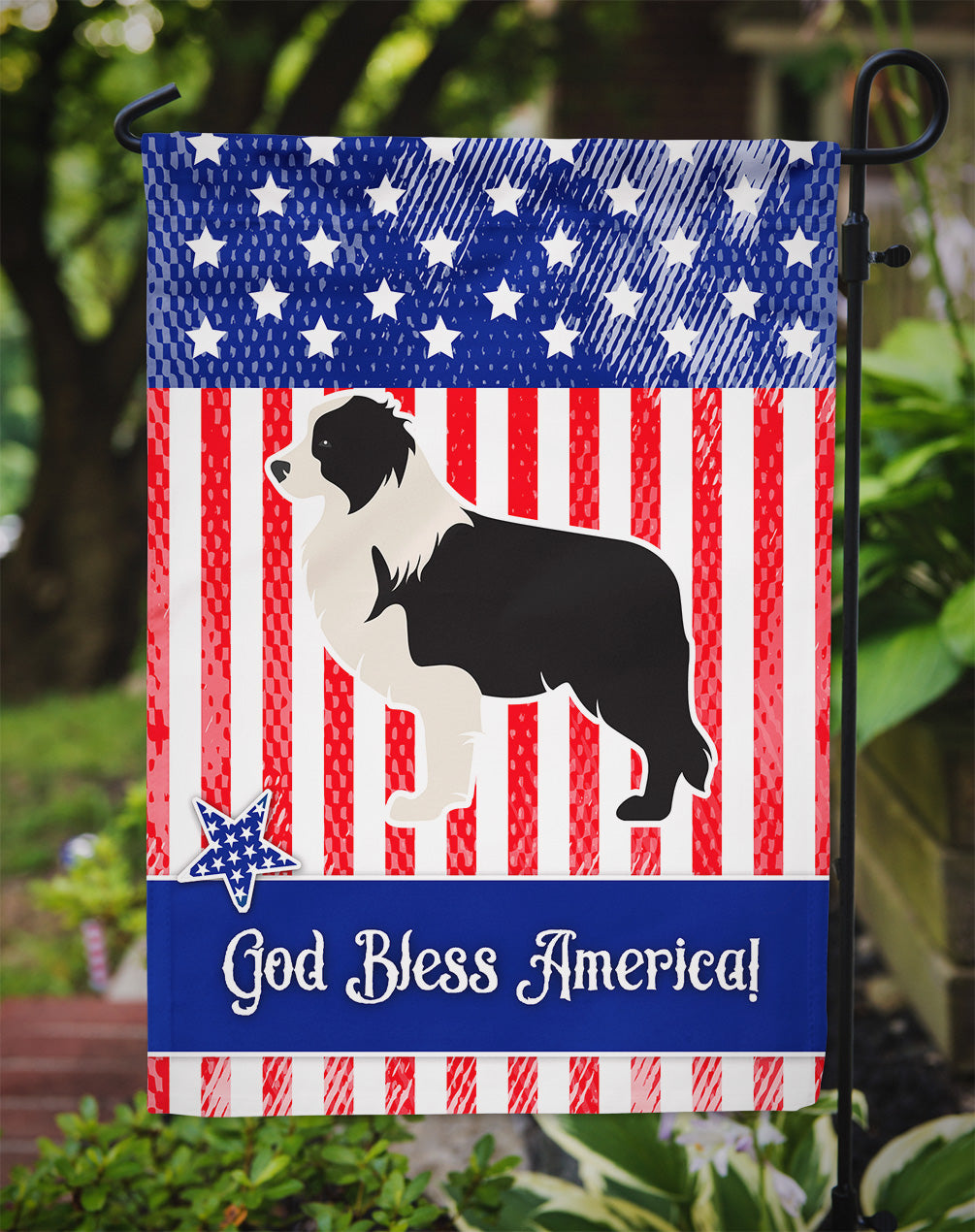 USA Patriotic Black Border Collie Flag Garden Size BB3323GF