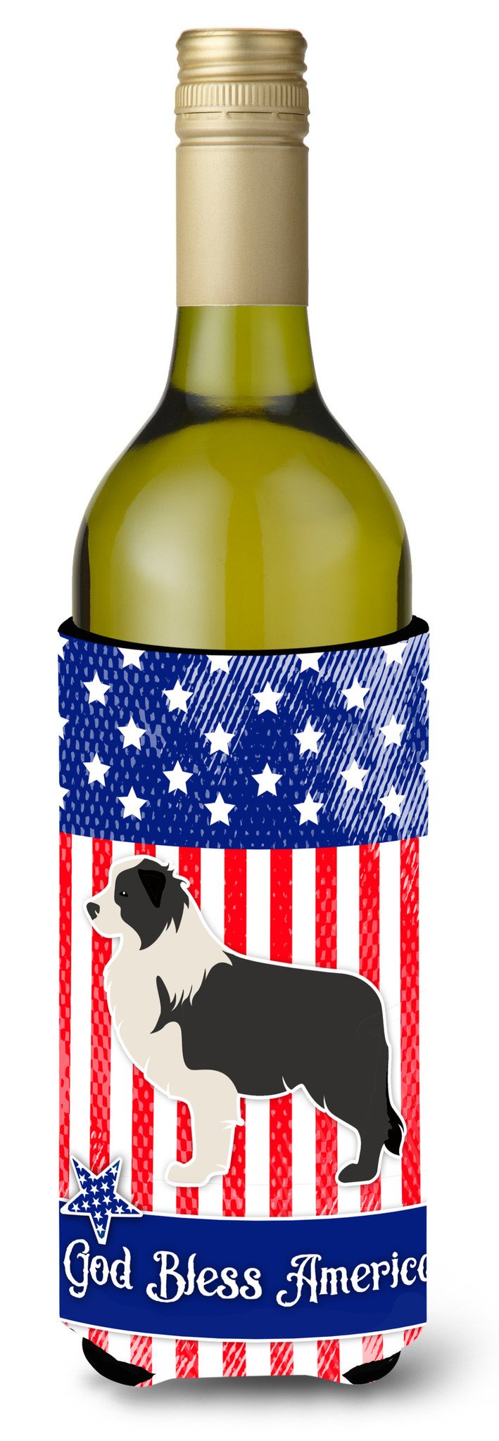 USA Patriotic Black Border Collie Wine Bottle Beverge Insulator Hugger BB3323LITERK by Caroline&#39;s Treasures