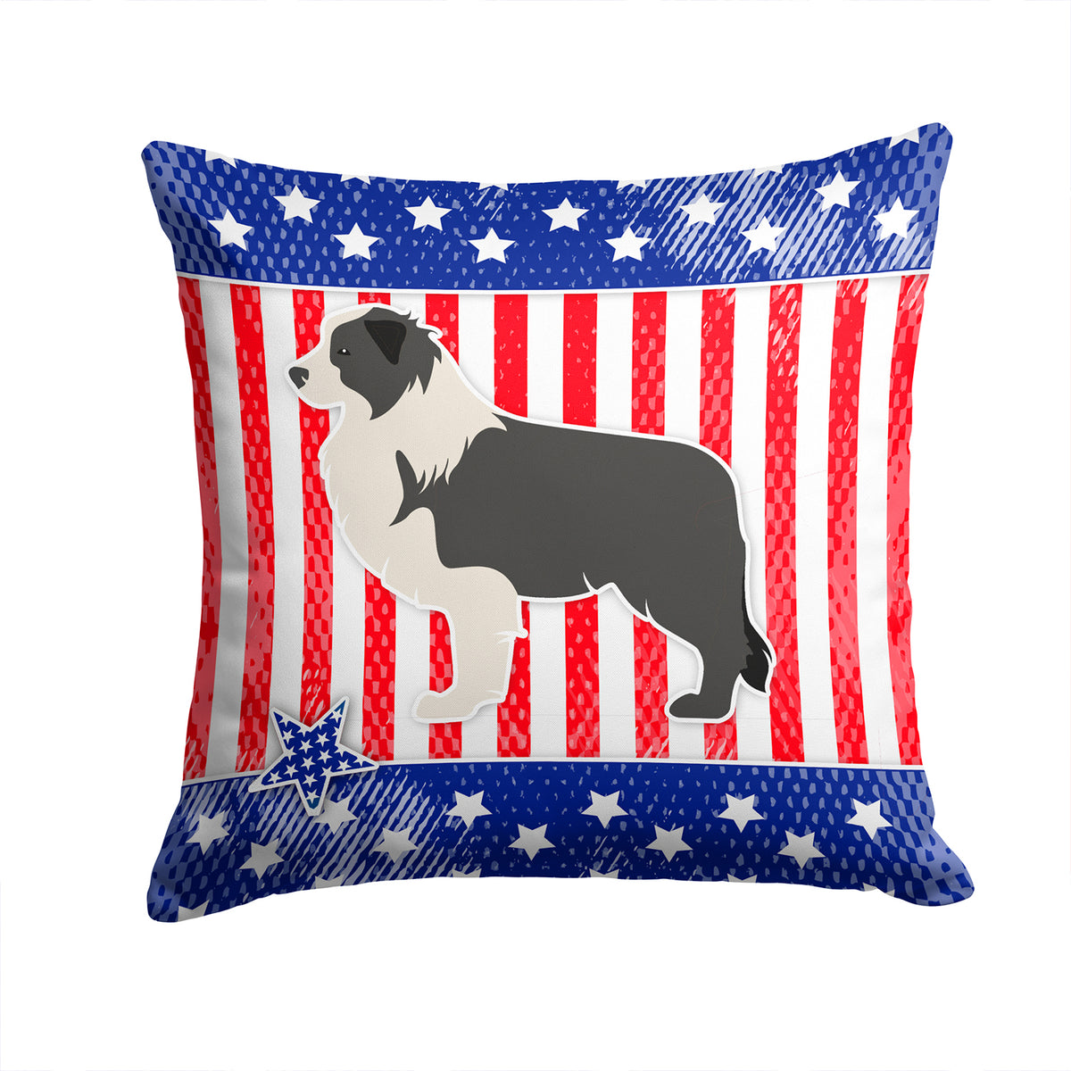 USA Patriotic Black Border Collie Fabric Decorative Pillow BB3323PW1414 - the-store.com