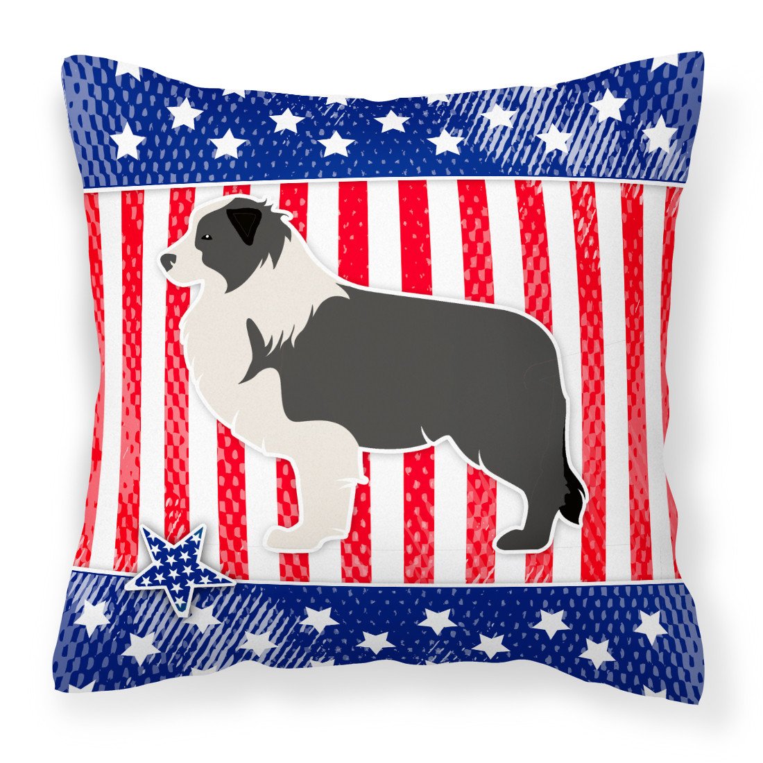 USA Patriotic Black Border Collie Fabric Decorative Pillow BB3323PW1818 by Caroline&#39;s Treasures