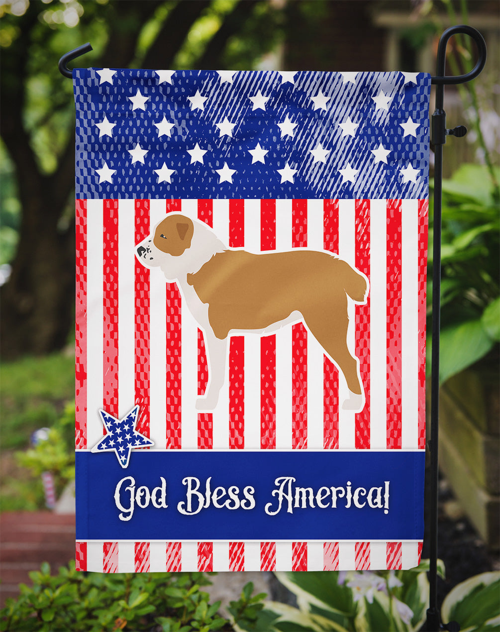 USA Patriotic Central Asian Shepherd Dog Flag Garden Size BB3328GF