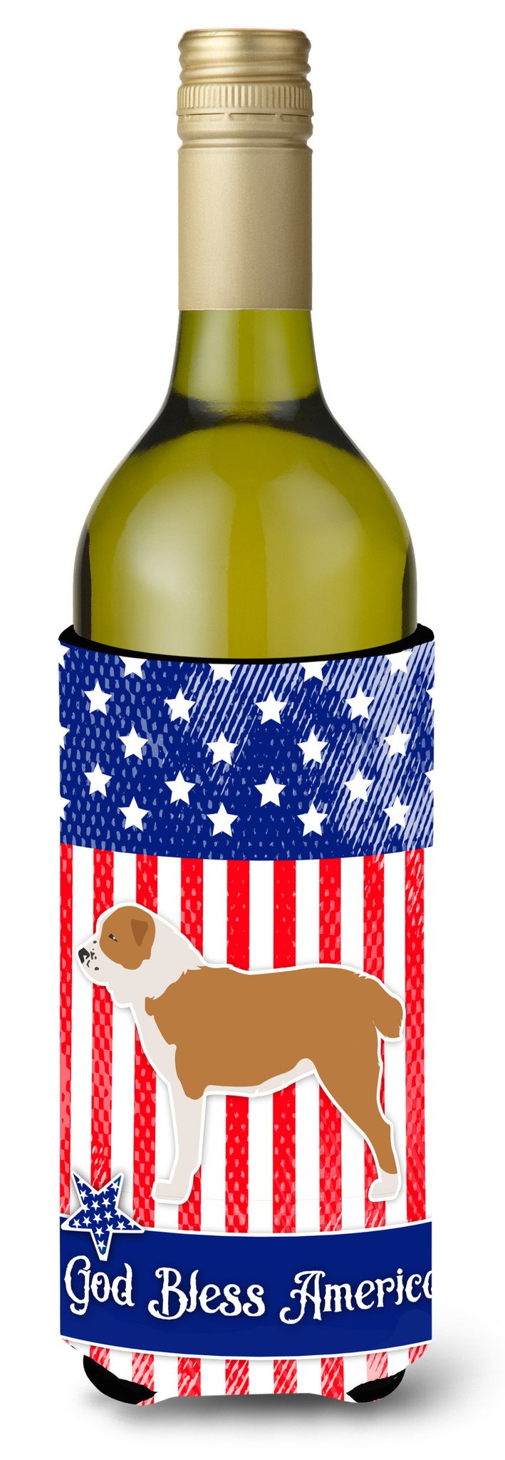 USA Patriotic Central Asian Shepherd Dog Wine Bottle Beverge Insulator Hugger BB3328LITERK by Caroline&#39;s Treasures