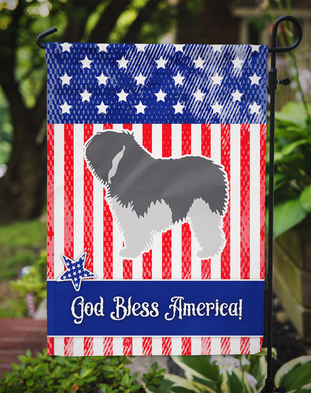 USA Patriotic Polish Lowland Sheepdog Dog Flag Garden Size BB3332GF