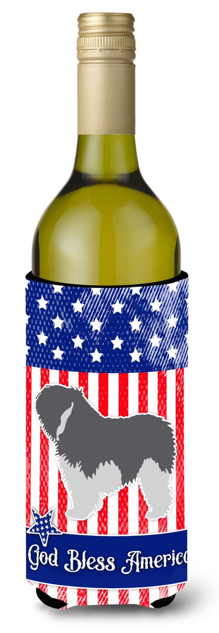 USA Patriotic Polish Lowland Sheepdog Dog Wine Bottle Beverge Insulator Hugger BB3332LITERK by Caroline&#39;s Treasures