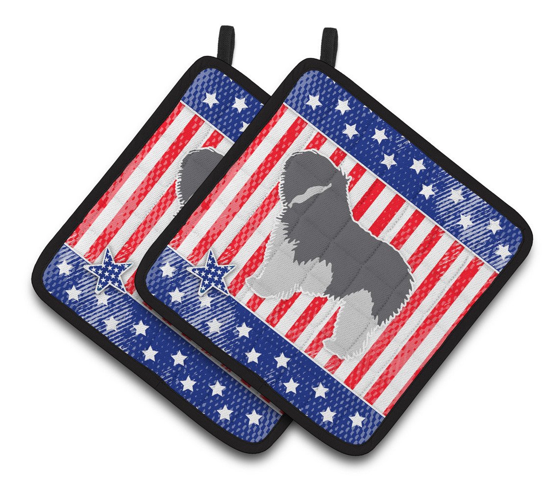 USA Patriotic Polish Lowland Sheepdog Dog Pair of Pot Holders BB3332PTHD by Caroline&#39;s Treasures