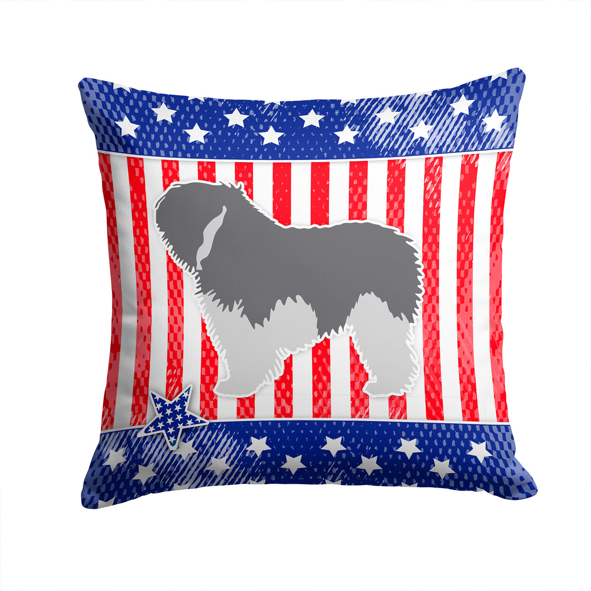 USA Patriotic Polish Lowland Sheepdog Dog Fabric Decorative Pillow BB3332PW1414 - the-store.com
