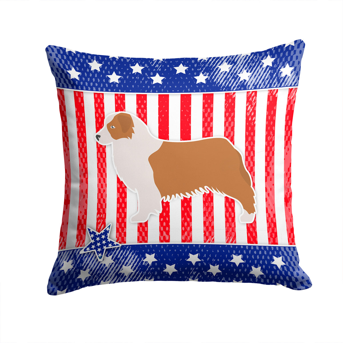 USA Patriotic Australian Shepherd Dog Fabric Decorative Pillow BB3333PW1414 - the-store.com