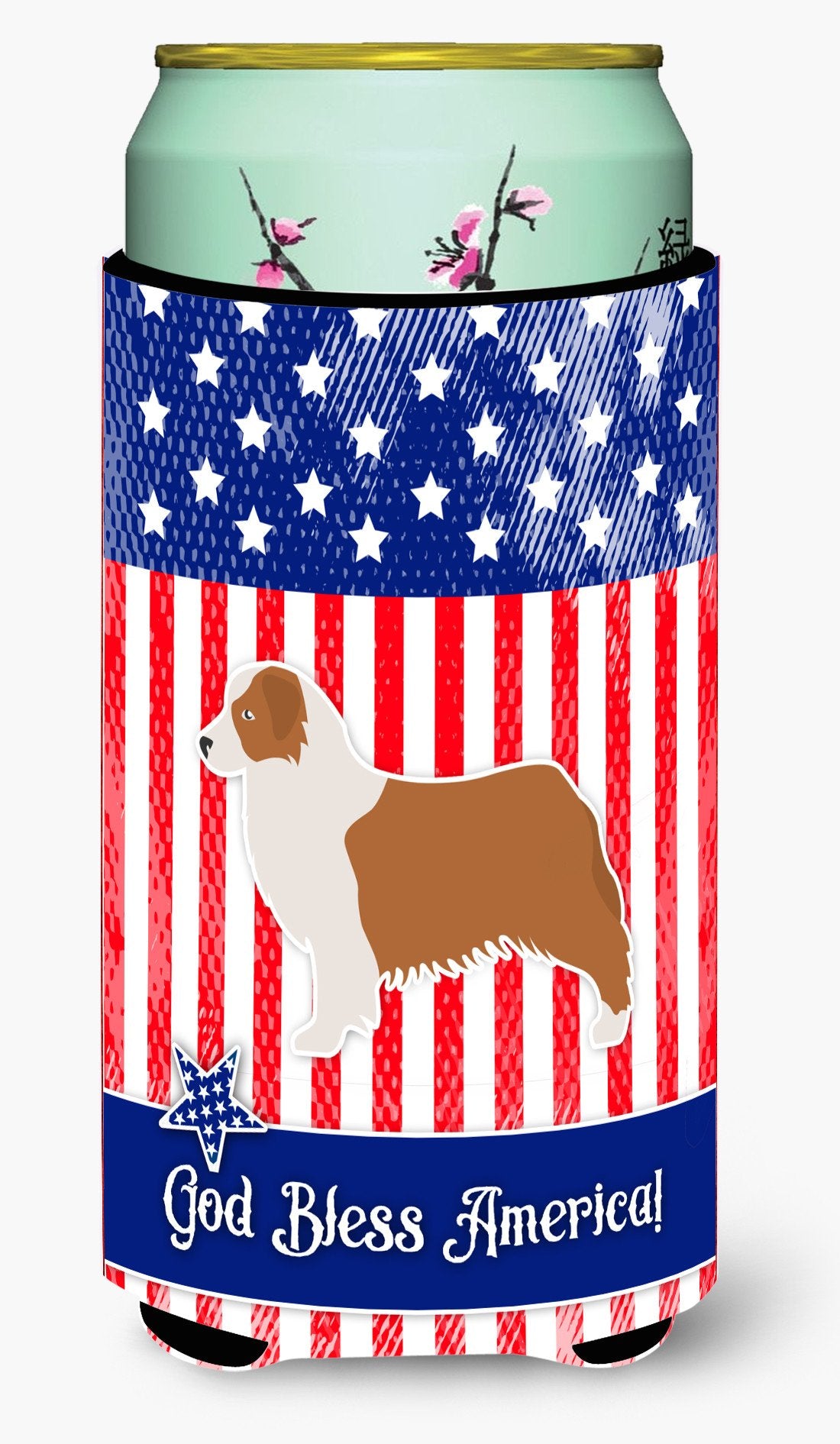 USA Patriotic Australian Shepherd Dog Tall Boy Beverage Insulator Hugger BB3333TBC by Caroline&#39;s Treasures
