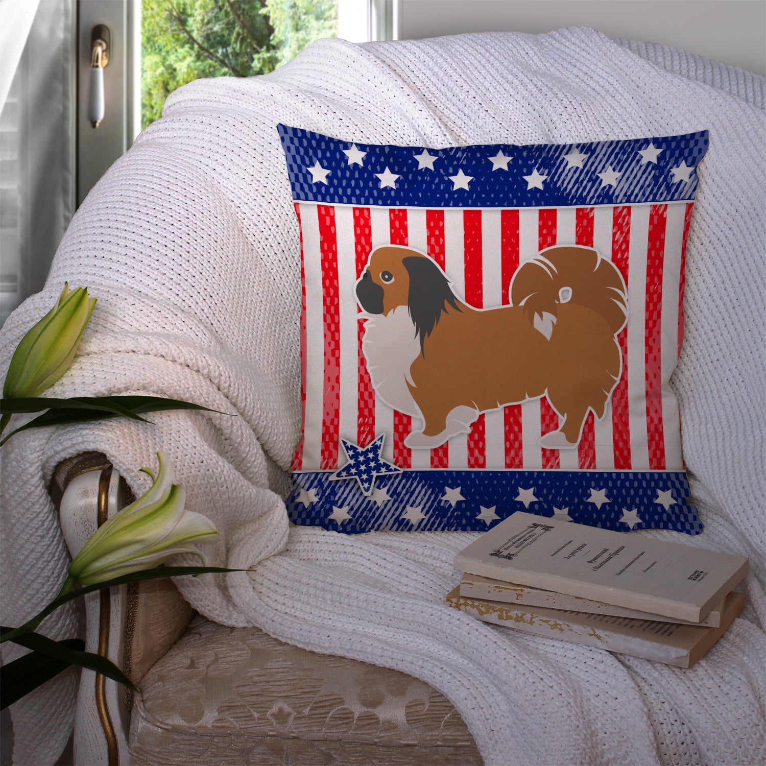 USA Patriotic Pekingese Fabric Decorative Pillow BB3338PW1414 - the-store.com