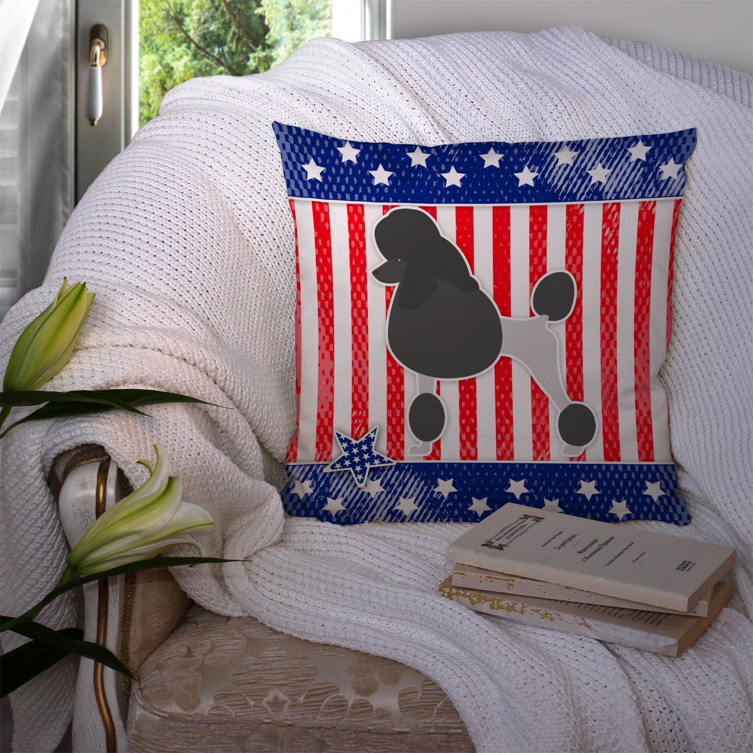 USA Patriotic Poodle Fabric Decorative Pillow BB3339PW1414 - the-store.com