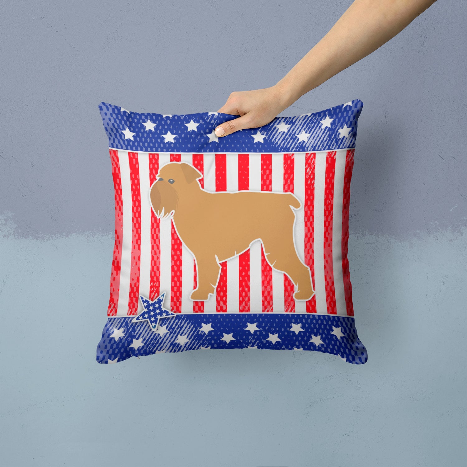 USA Patriotic Brussels Griffon Fabric Decorative Pillow BB3340PW1414 - the-store.com