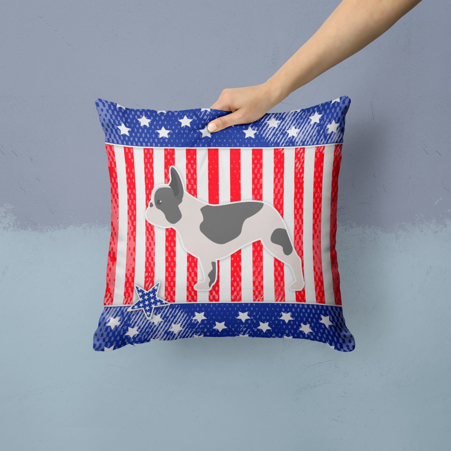USA Patriotic French Bulldog Fabric Decorative Pillow BB3341PW1414 - the-store.com