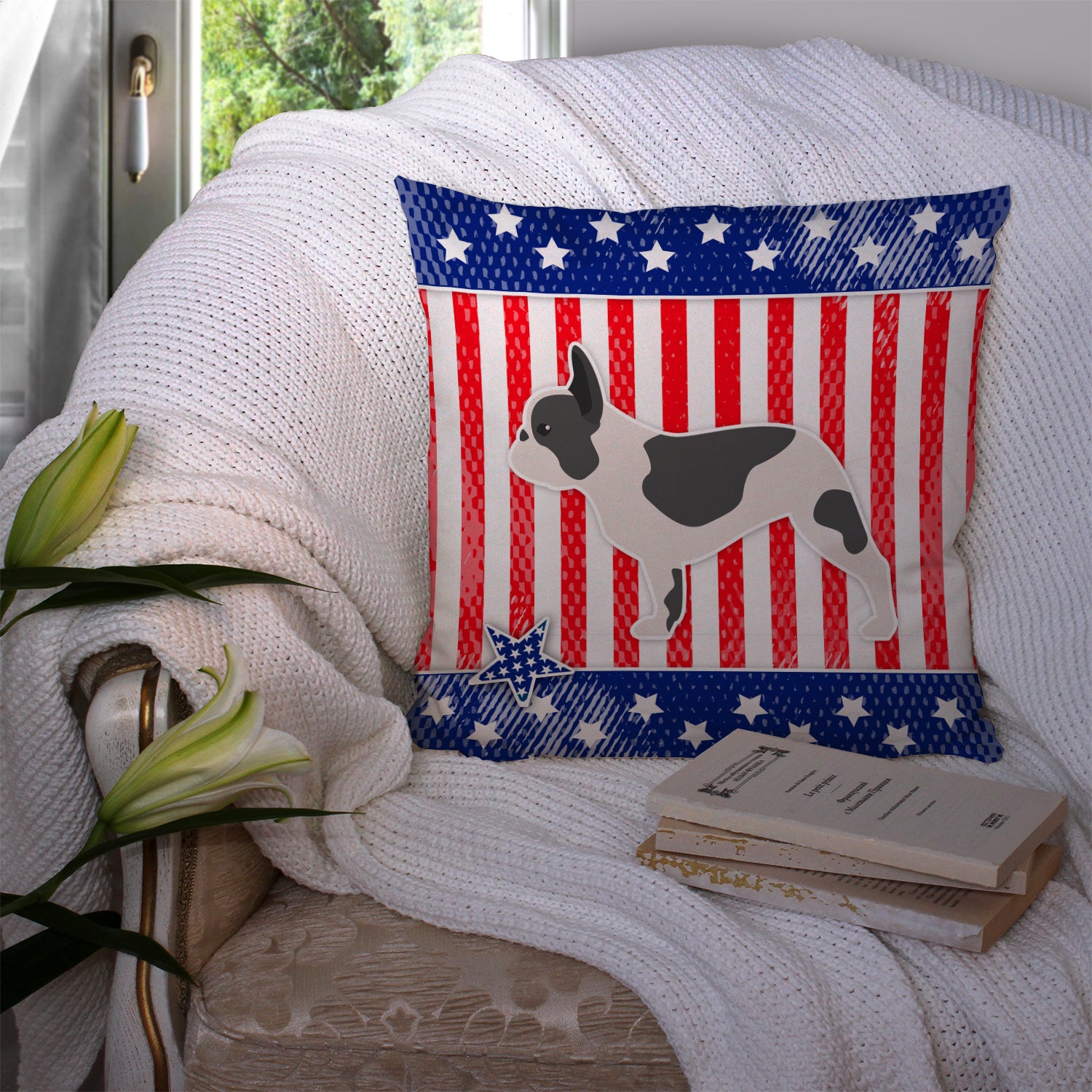 USA Patriotic French Bulldog Fabric Decorative Pillow BB3341PW1414 - the-store.com