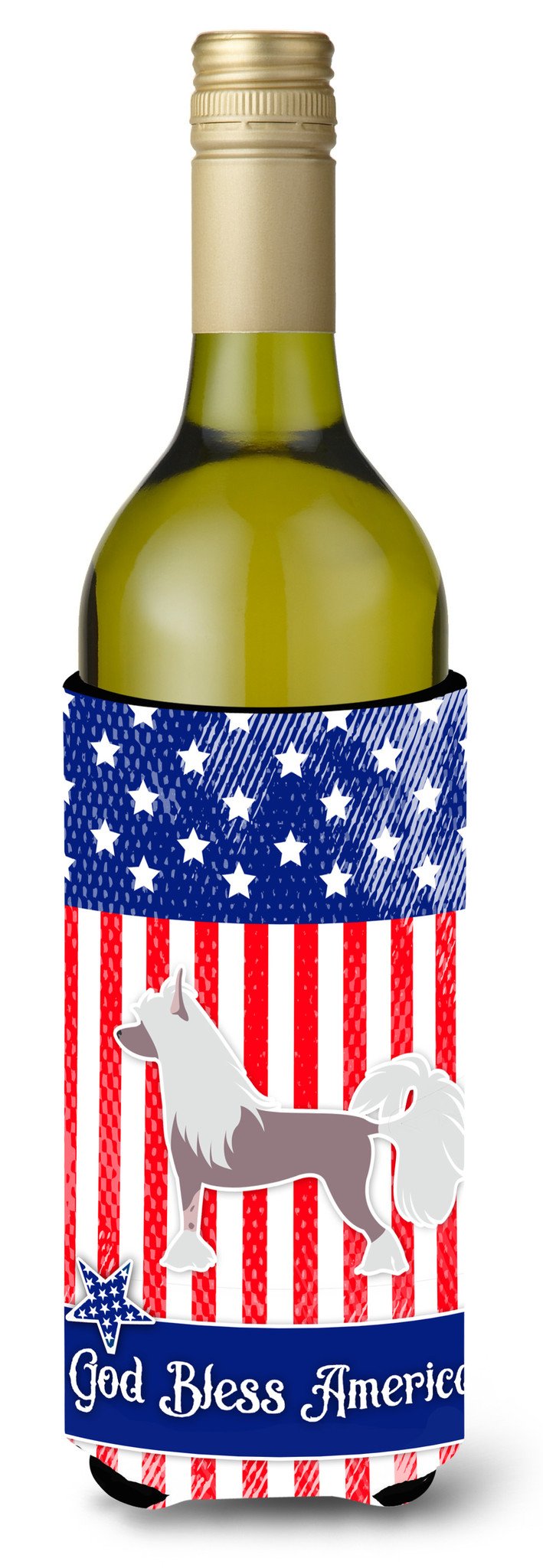 USA Patriotic Chinese Crested Wine Bottle Beverge Insulator Hugger BB3343LITERK by Caroline&#39;s Treasures