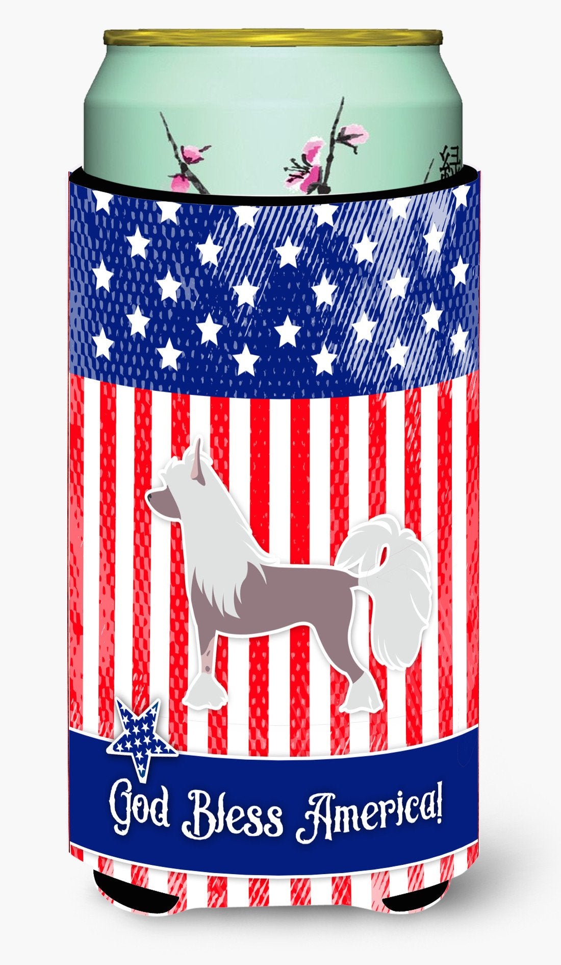 USA Patriotic Chinese Crested Tall Boy Beverage Insulator Hugger BB3343TBC by Caroline&#39;s Treasures