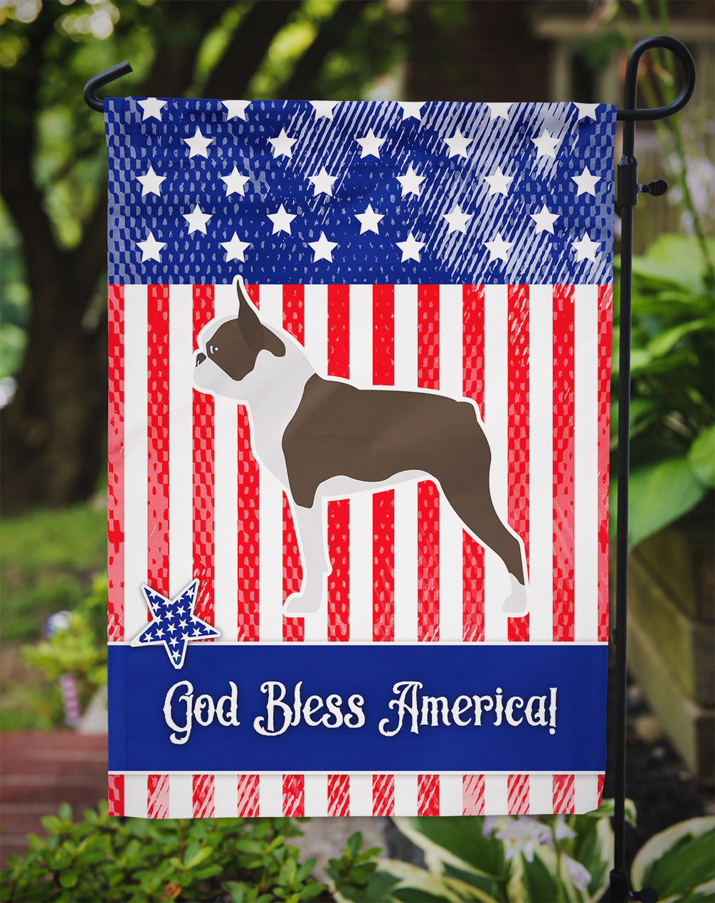 USA Patriotic Boston Terrier Flag Garden Size BB3344GF  the-store.com.