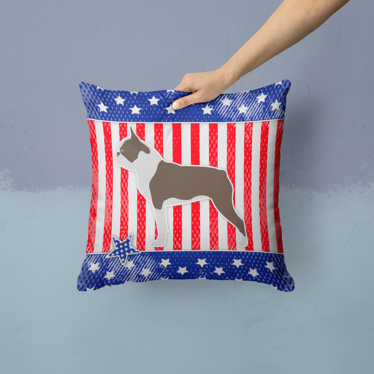 USA Patriotic Boston Terrier Fabric Decorative Pillow BB3344PW1414 - the-store.com