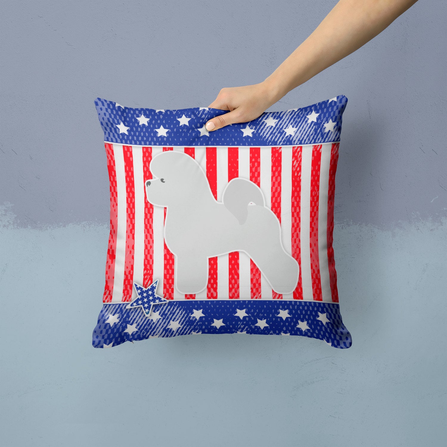 USA Patriotic Bichon Frise Fabric Decorative Pillow BB3345PW1414 - the-store.com