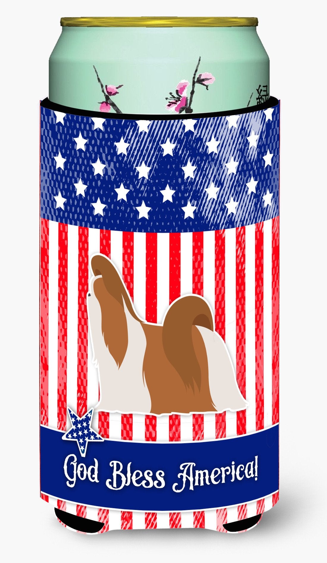 USA Patriotic Shih Tzu Tall Boy Beverage Insulator Hugger BB3346TBC by Caroline's Treasures