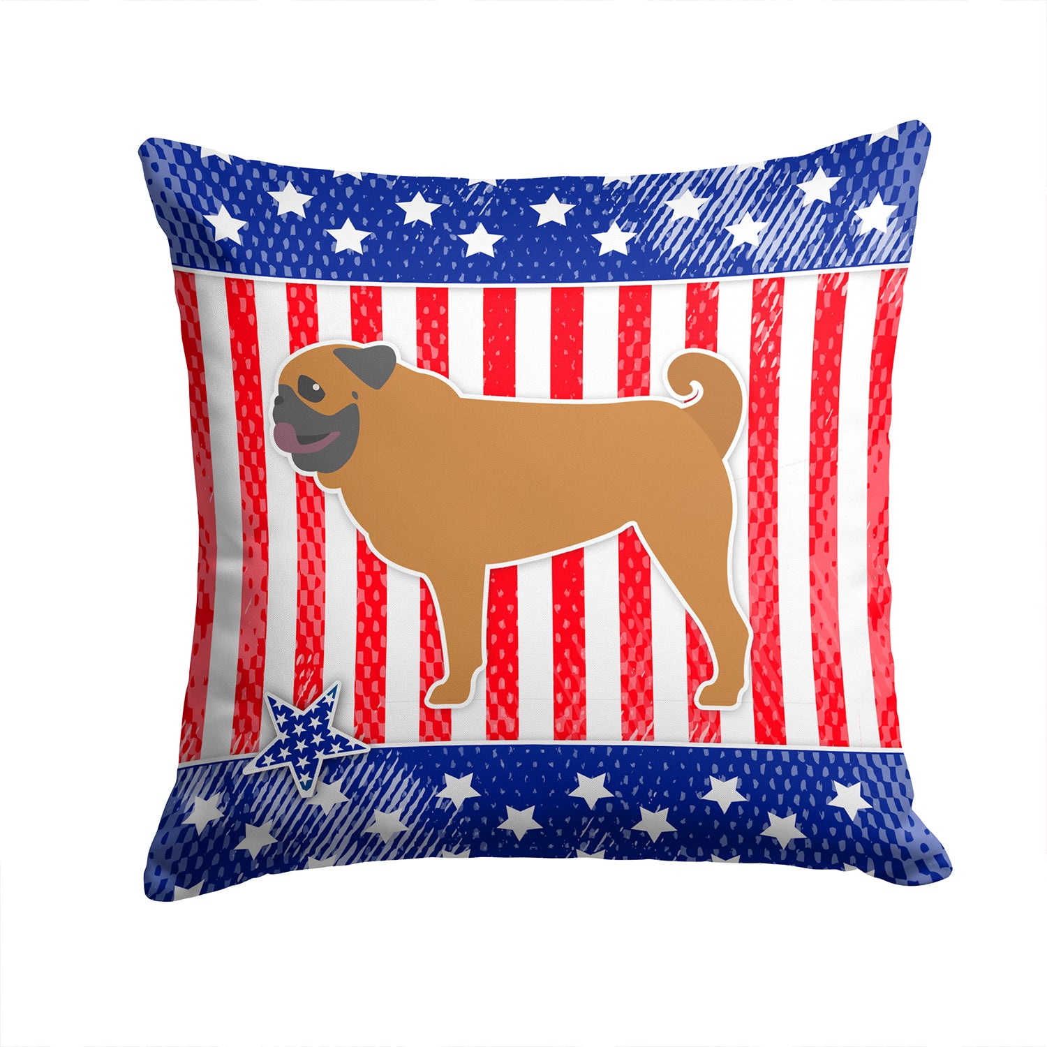 USA Patriotic Pug Fabric Decorative Pillow BB3347PW1414 - the-store.com