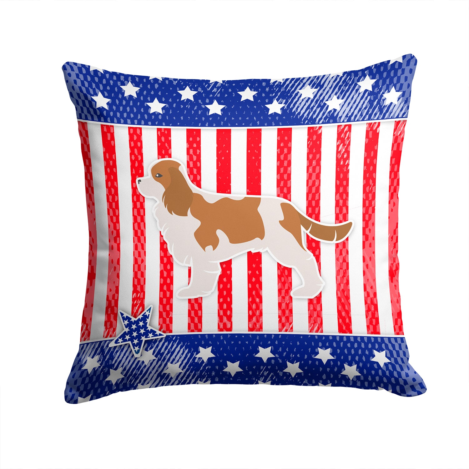 USA Patriotic Cavalier King Charles Spaniel Fabric Decorative Pillow BB3349PW1414 - the-store.com