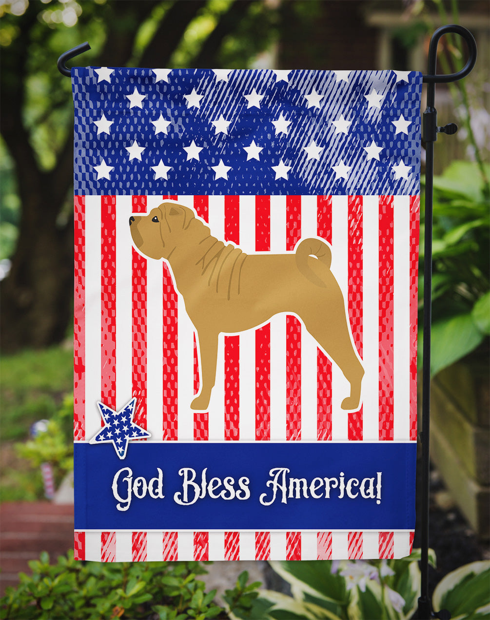 USA Patriotic Shar Pei Flag Garden Size BB3352GF from Caroline's