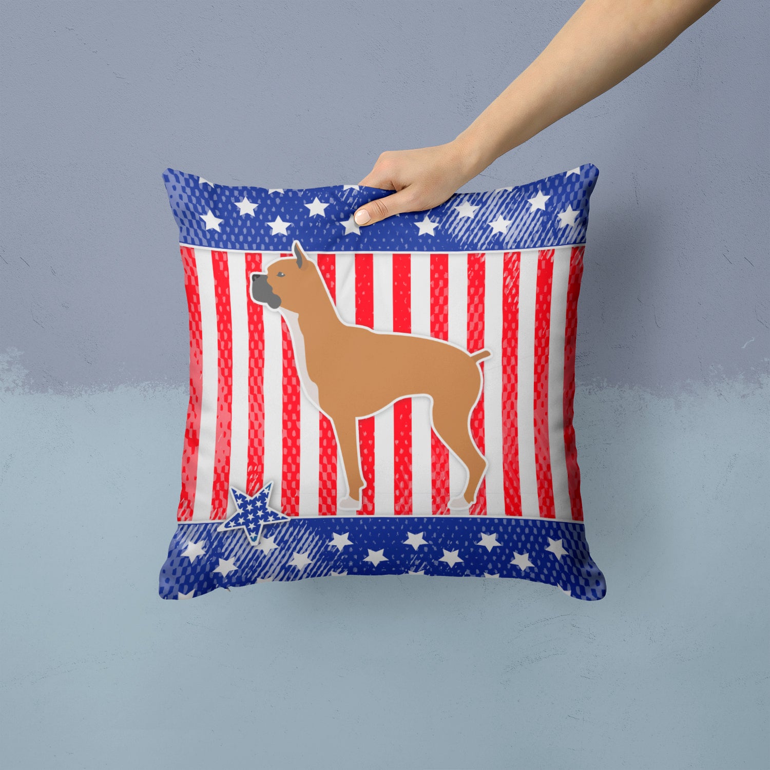 USA Patriotic Boxer Fabric Decorative Pillow BB3353PW1414 - the-store.com
