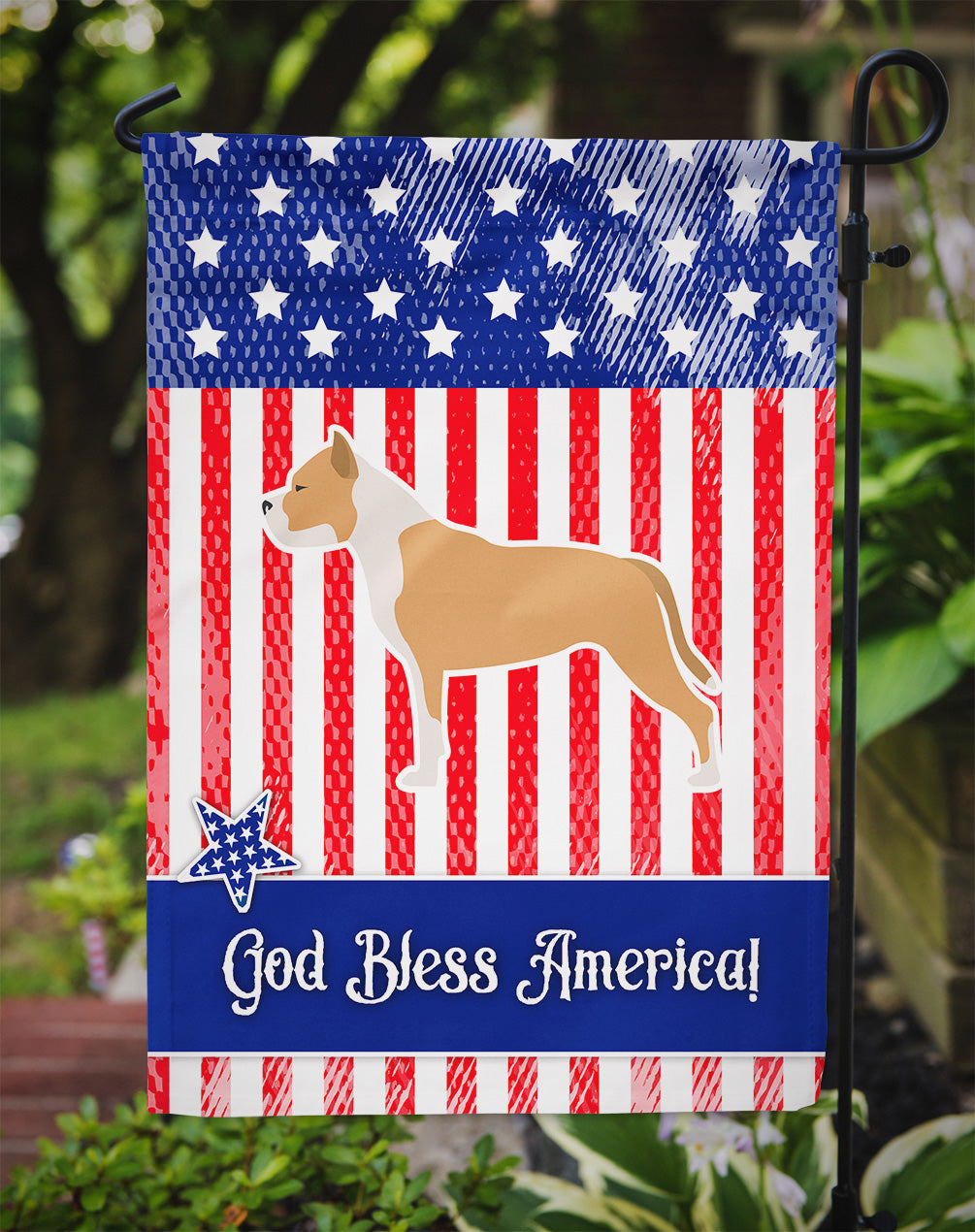USA Patriotic Staffordshire Bull Terrier Flag Garden Size BB3354GF