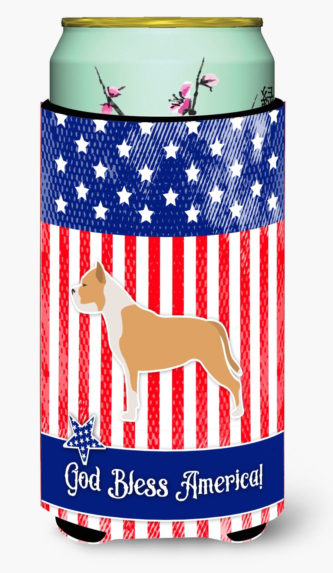 USA Patriotic Staffordshire Bull Terrier Tall Boy Beverage Insulator Hugger BB3354TBC by Caroline&#39;s Treasures