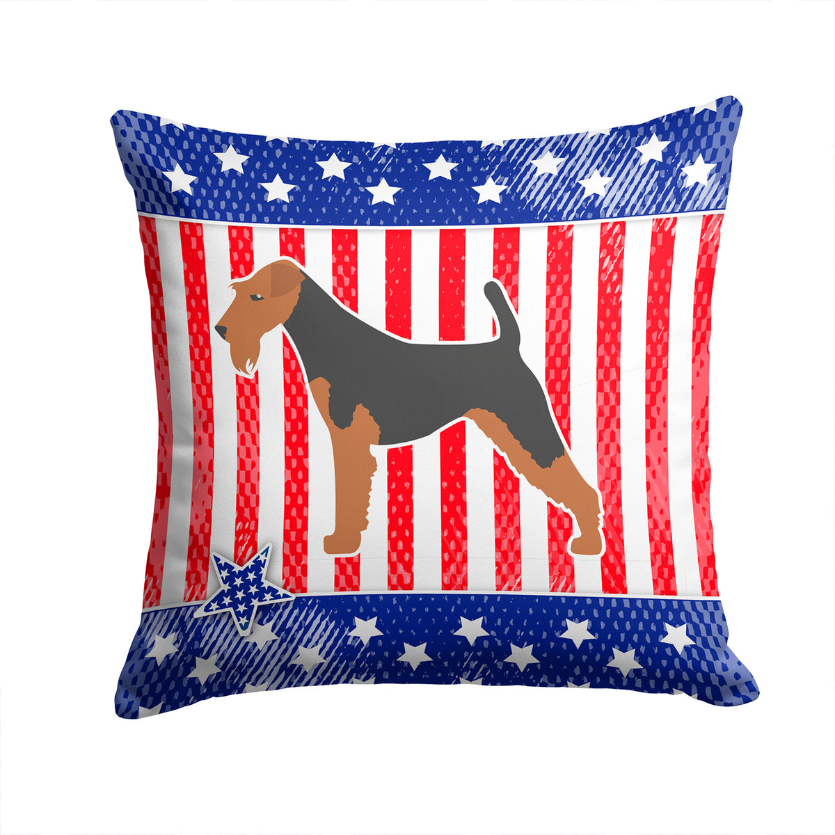 USA Patriotic Airedale Terrier Fabric Decorative Pillow BB3357PW1414 - the-store.com