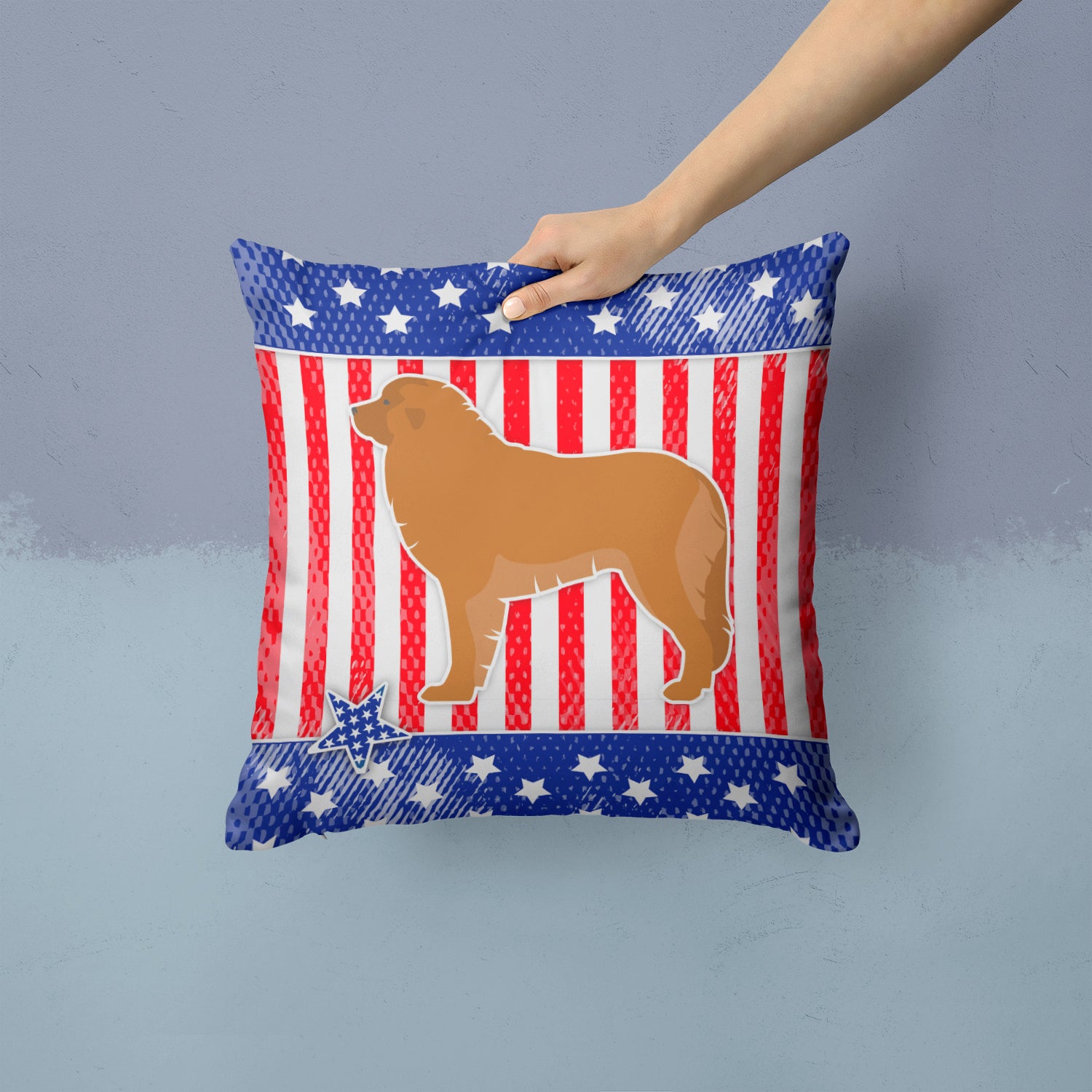 USA Patriotic Leonberger Fabric Decorative Pillow BB3358PW1414 - the-store.com