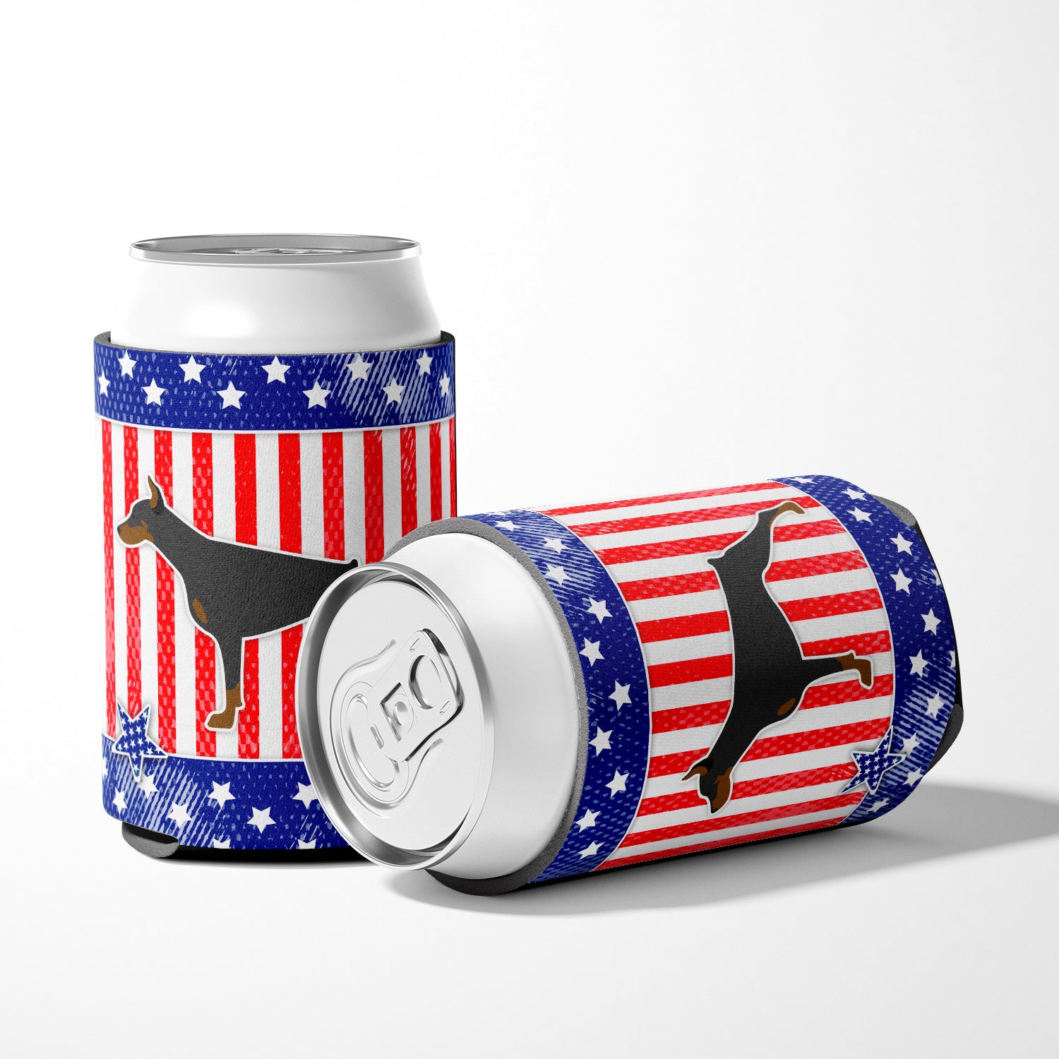 USA Patriotic Doberman Pinscher Can or Bottle Hugger BB3360CC