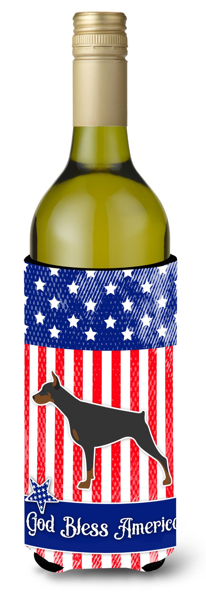 USA Patriotic Doberman Pinscher Wine Bottle Beverge Insulator Hugger BB3360LITERK by Caroline&#39;s Treasures