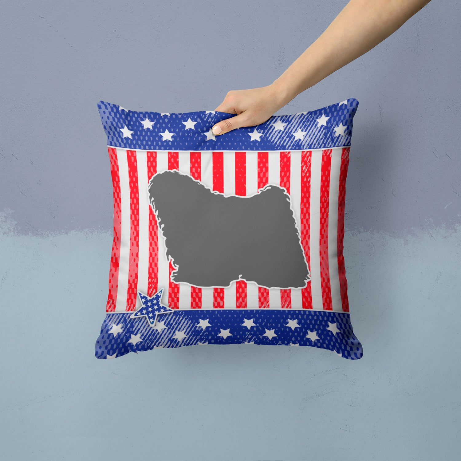 USA Patriotic Puli Fabric Decorative Pillow BB3363PW1414 - the-store.com