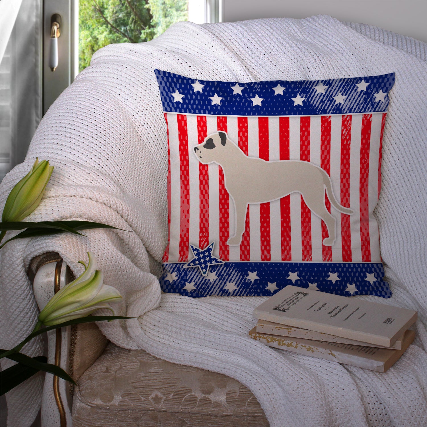 USA Patriotic Dogo Argentino Fabric Decorative Pillow BB3367PW1414 - the-store.com
